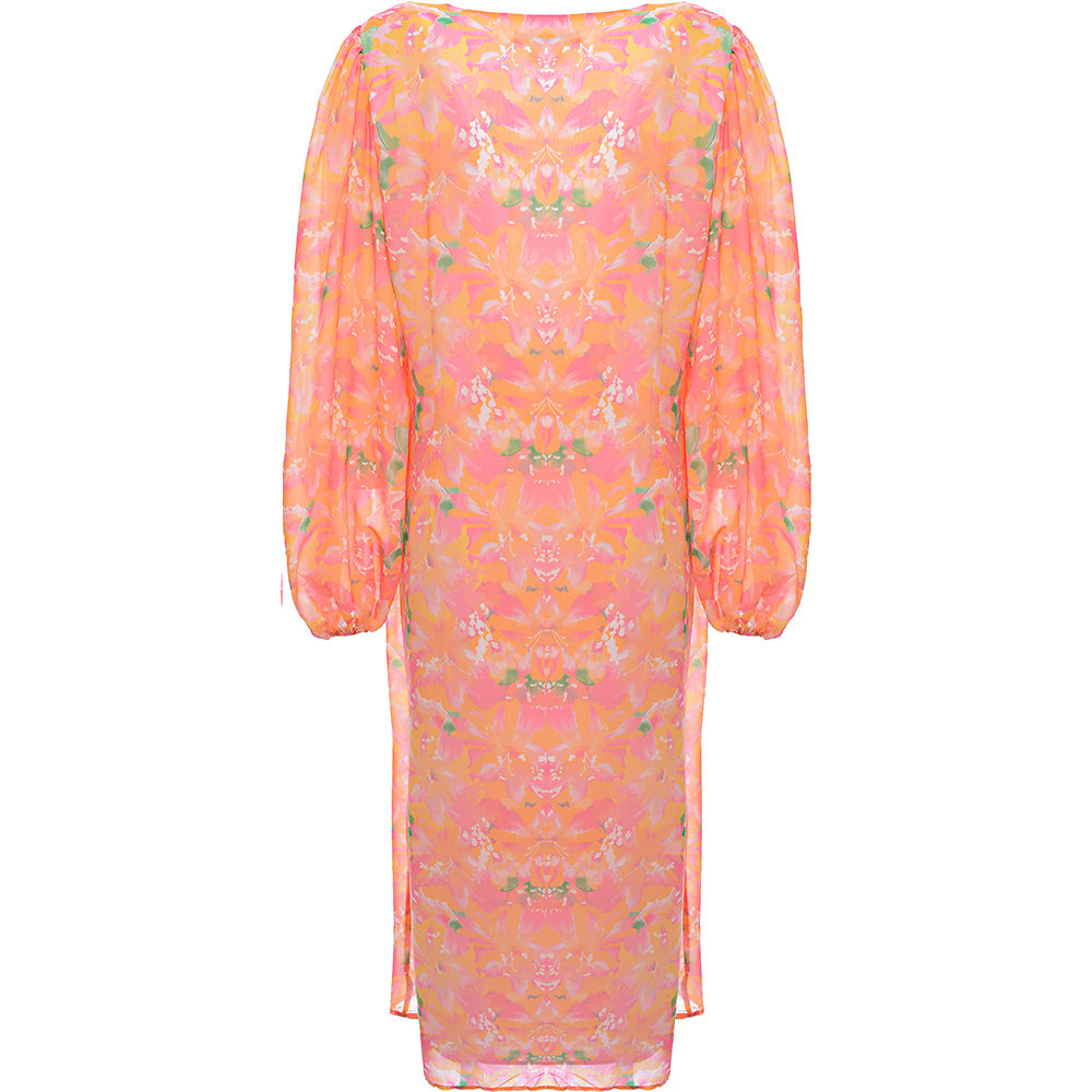 Pretty Lavish Women's Pink & Orange Floral Balloon Sleeve Midaxi Dress