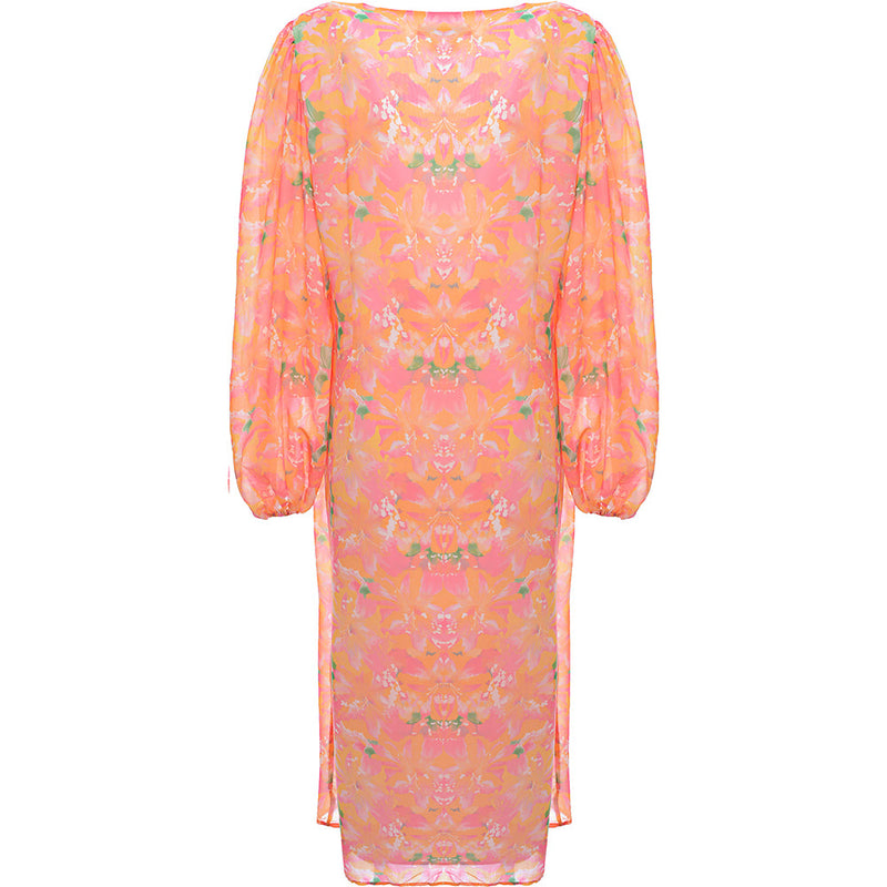 Pretty Lavish Women's Pink & Orange Floral Balloon Sleeve Midaxi Dress