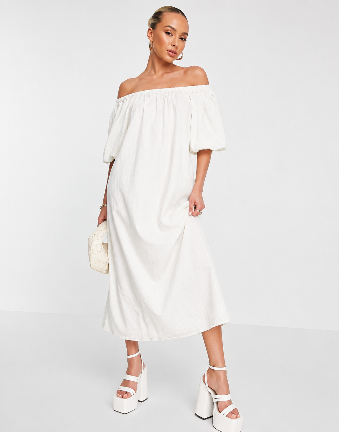 Pretty Lavish Womens Balloon Sleeve Smock Dress In White