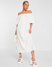 Pretty Lavish Womens Balloon Sleeve Smock Dress In White