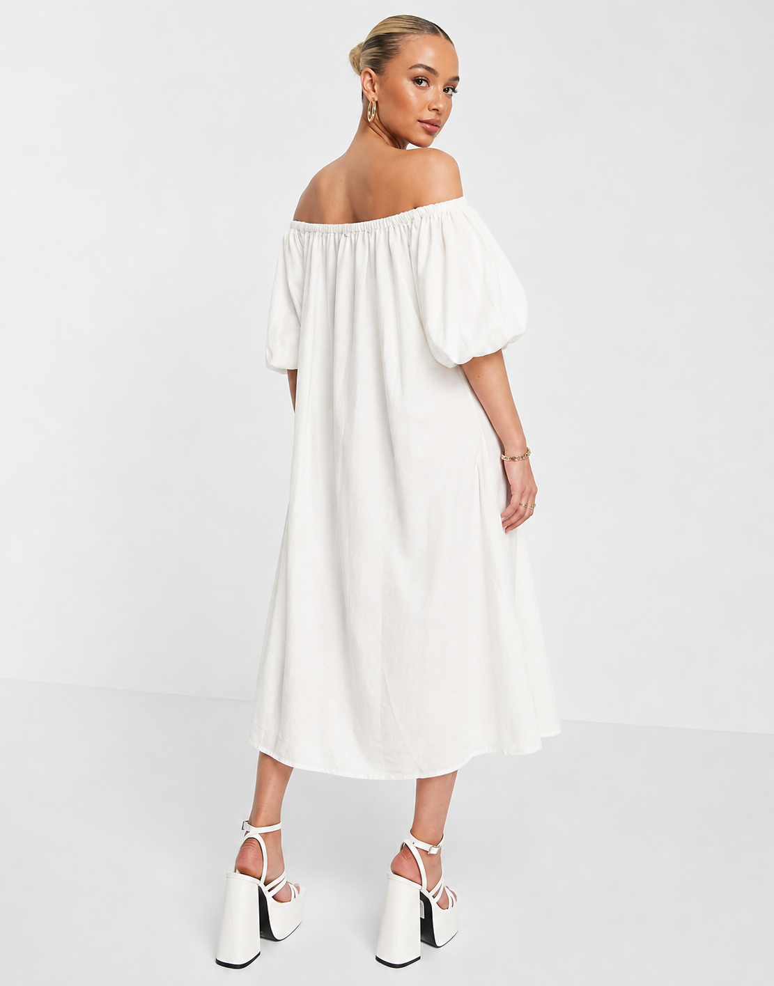 Pretty Lavish Womens Balloon Sleeve Smock Dress In White