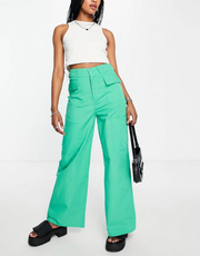 Womens Fashionkilla Wide Leg Utility Cargo Trouser Co-Ord In Green