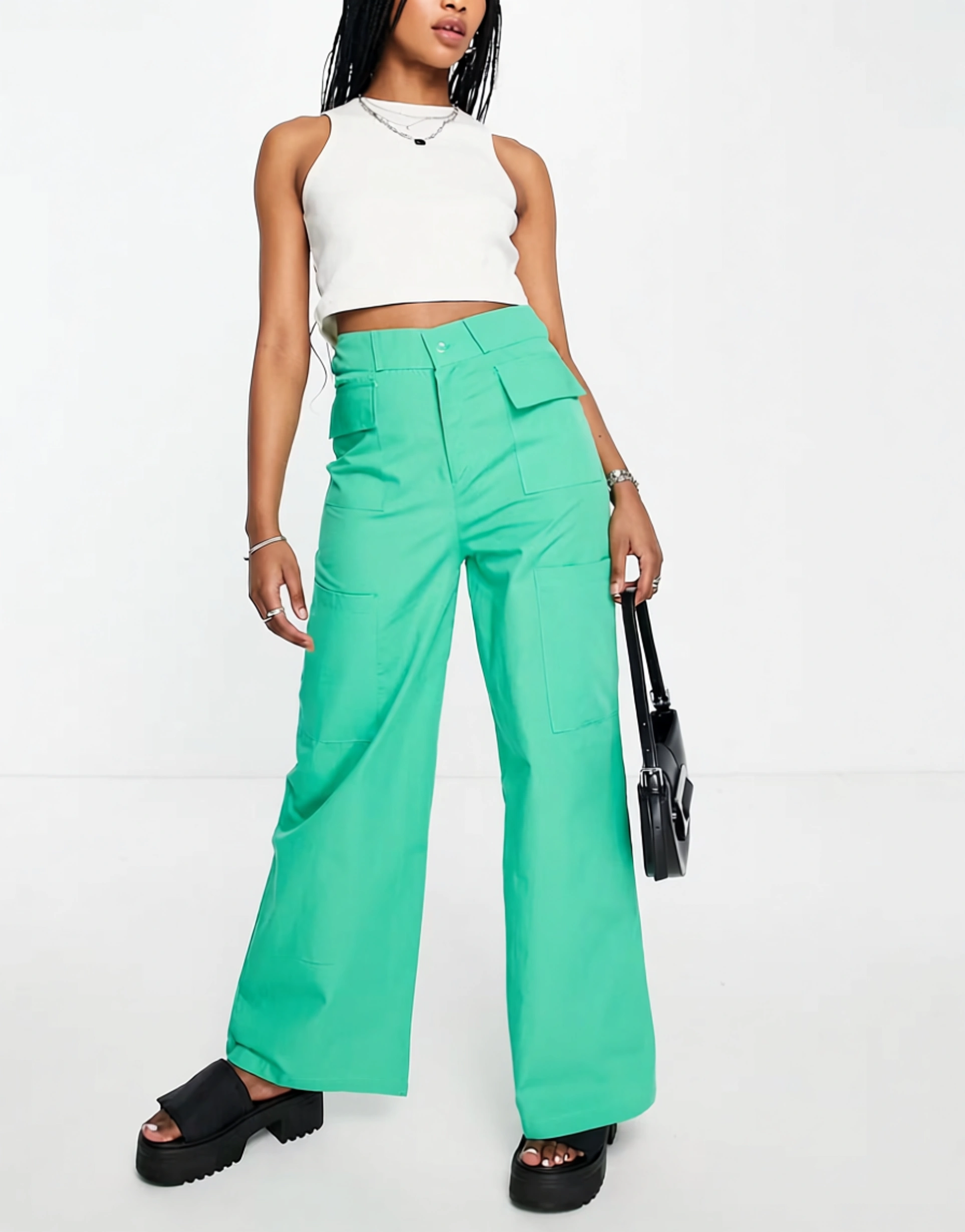 Womens Fashionkilla Wide Leg Utility Cargo Trouser Co-Ord In Green