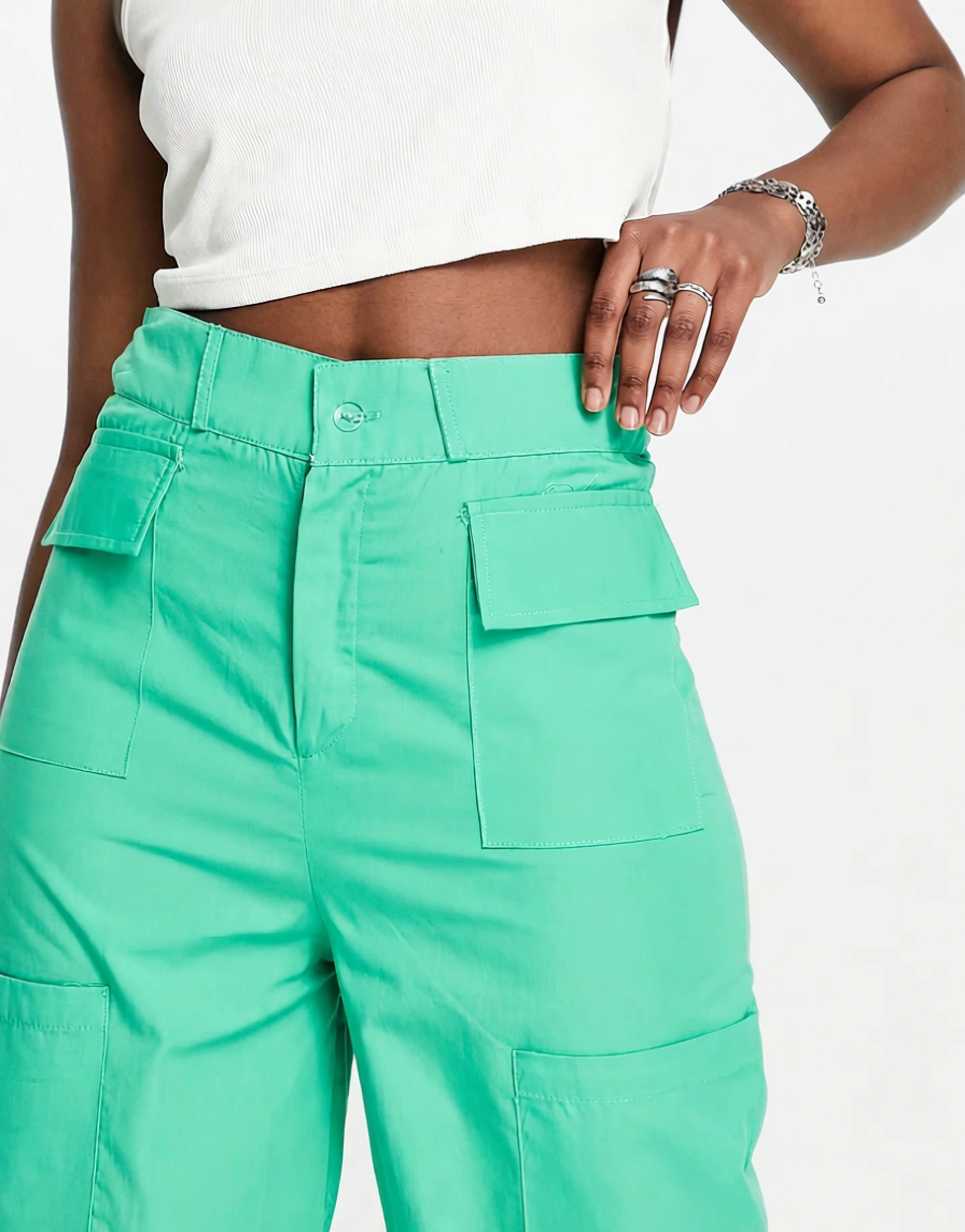 Womens Fashionkilla Wide Leg Utility Cargo Trouser Co-Ord In Green