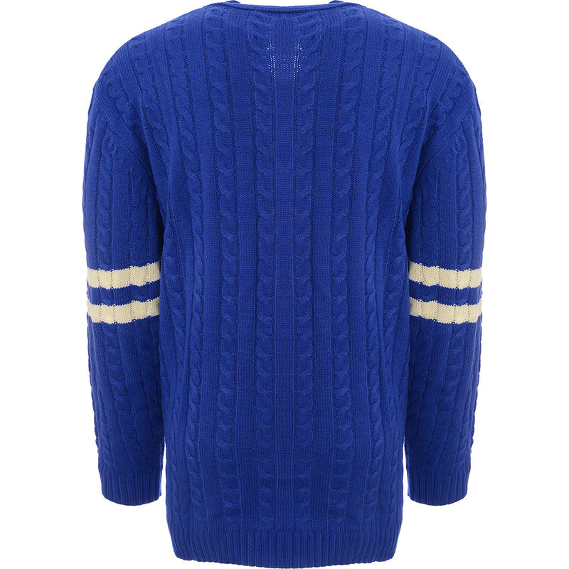 Mennace Mens Blue Varsity Knitted Cardigan with Off-White Embroidery