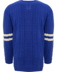 Mennace Mens Blue Varsity Knitted Cardigan with Off-White Embroidery