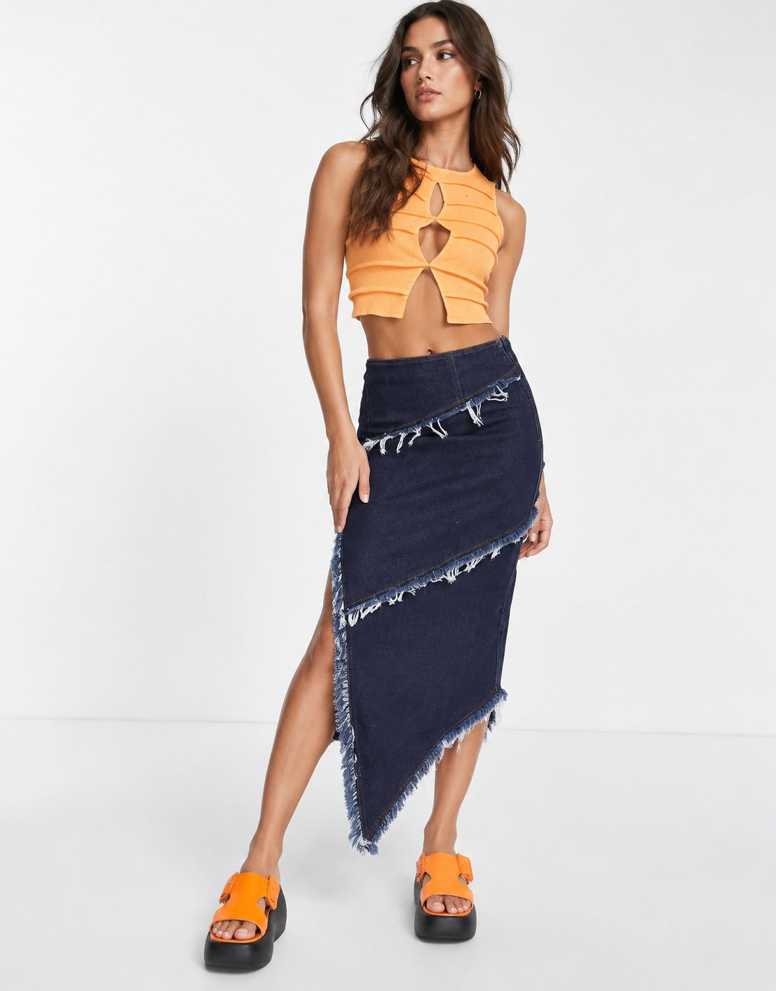 The Ragged Priest Womens High Neck Crop Top With Cut Out Front In Multi