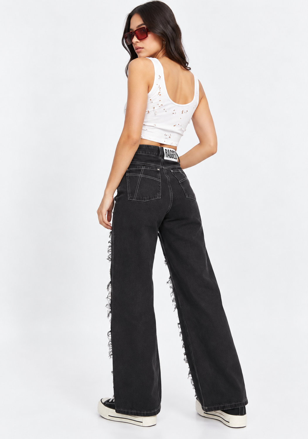 The Ragged Priest Womens Relaxed Straight Leg Patchwork Jeans in Charcoal