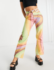 The Ragged Priest Womens High Waisted Straight Leg Jeans In Retro Rainbow Swirl Denim