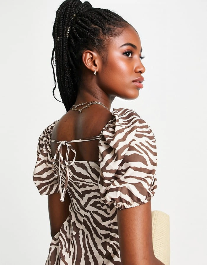 Urban Revivo Womens Puff Sleeve Mini Dress In Brown Tiger Print