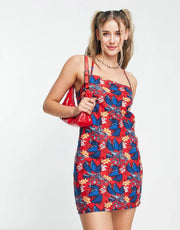 Tommy Jeans Womens Printed Tie Back Mini Dress In Red