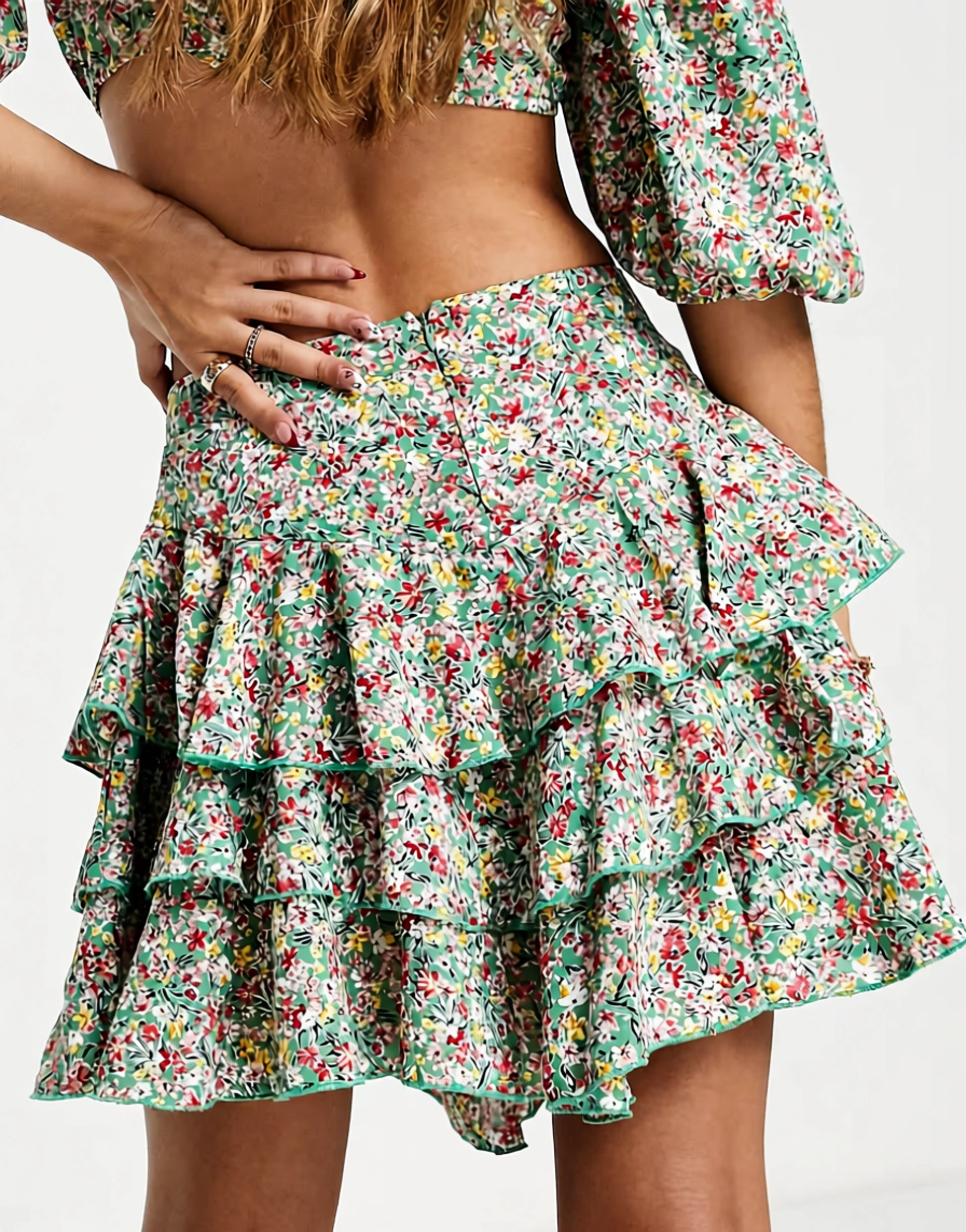 Womens Saint Genies Frill Mini Skirt Co-Ord In Floral Print