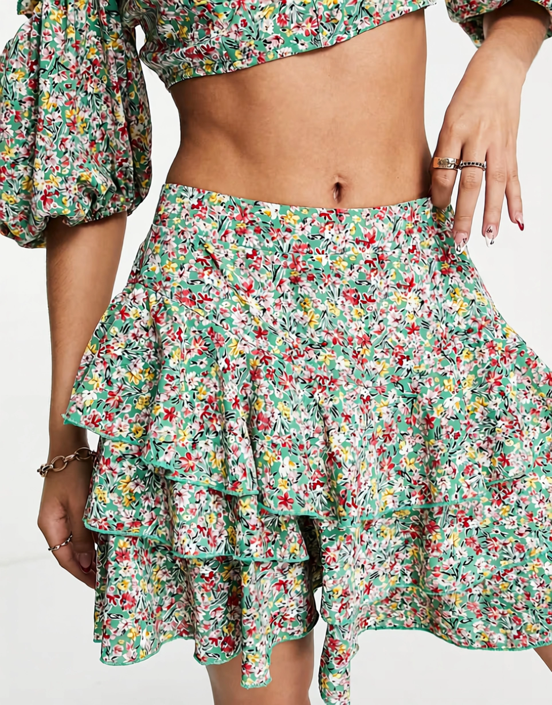 Womens Saint Genies Frill Mini Skirt Co-Ord In Floral Print
