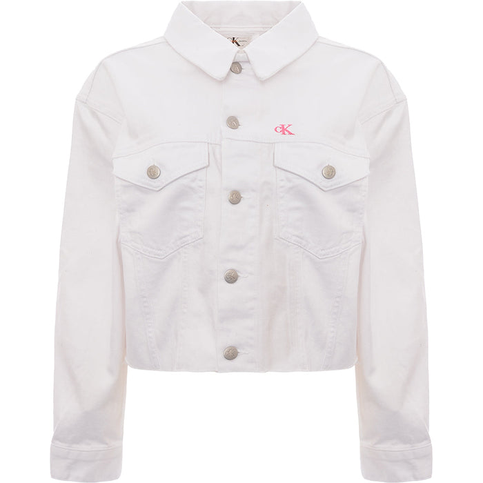 Calvin Klein Womens Pride Cropped Oversized Denim Jacket in White