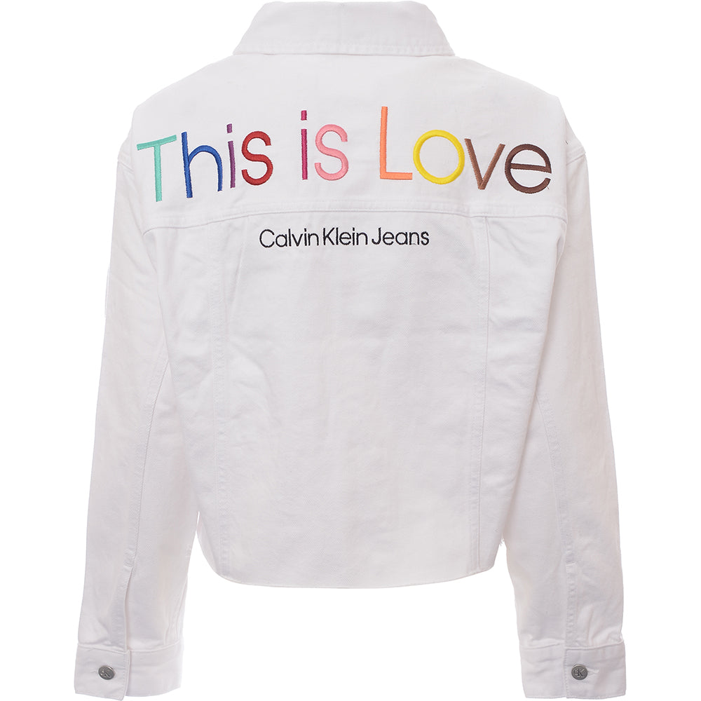 Calvin Klein Womens Pride Cropped Oversized Denim Jacket in White