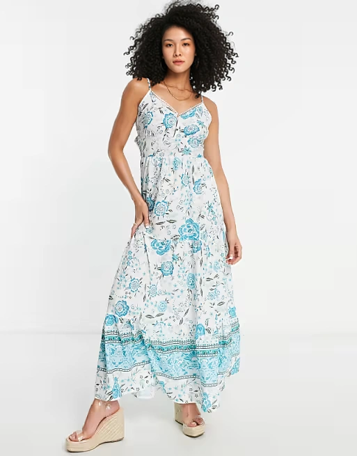 Womens Parisian Floral Maxi Dress With Border Print