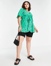 Womens Yours Wrap Top In Green Pattern