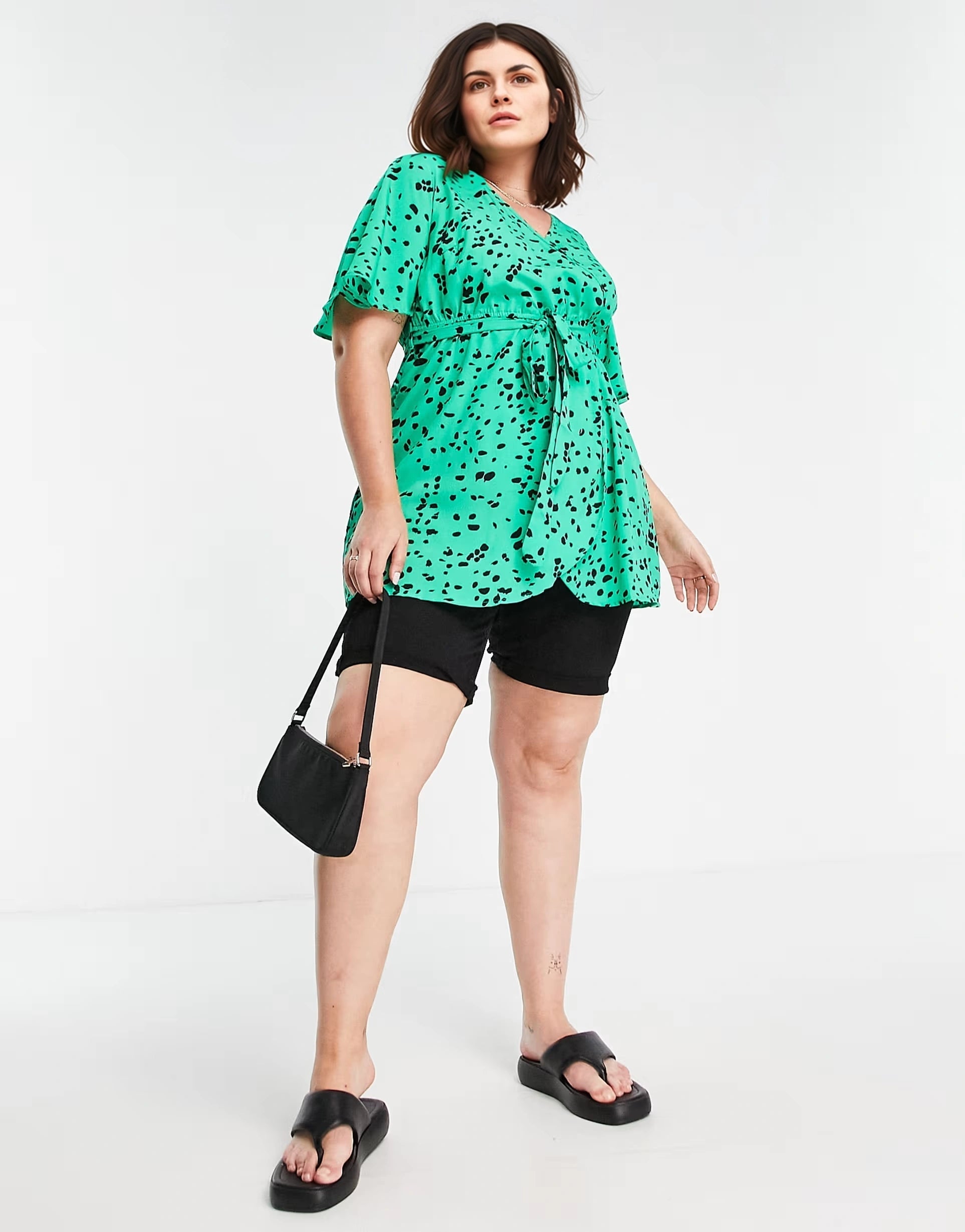Womens Yours Wrap Top In Green Pattern