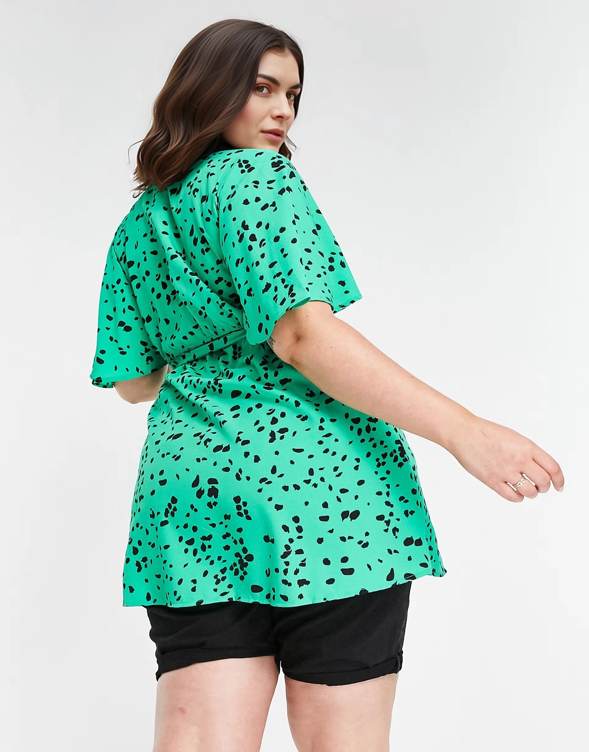 Womens Yours Wrap Top In Green Pattern