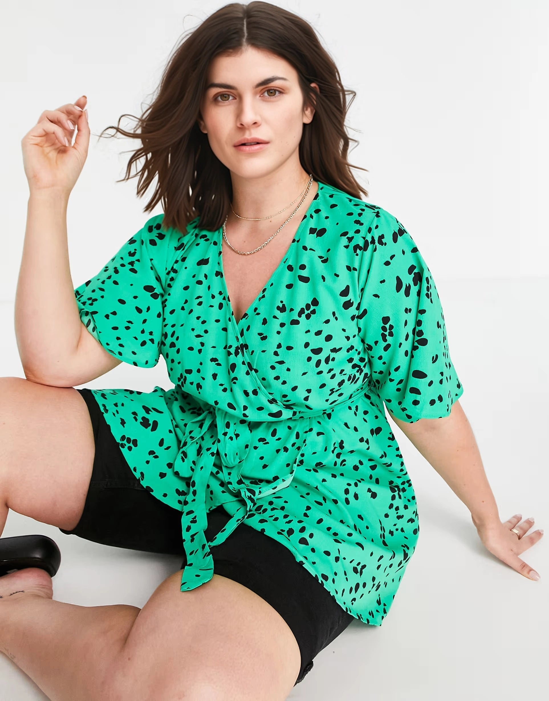 Womens Yours Wrap Top In Green Pattern