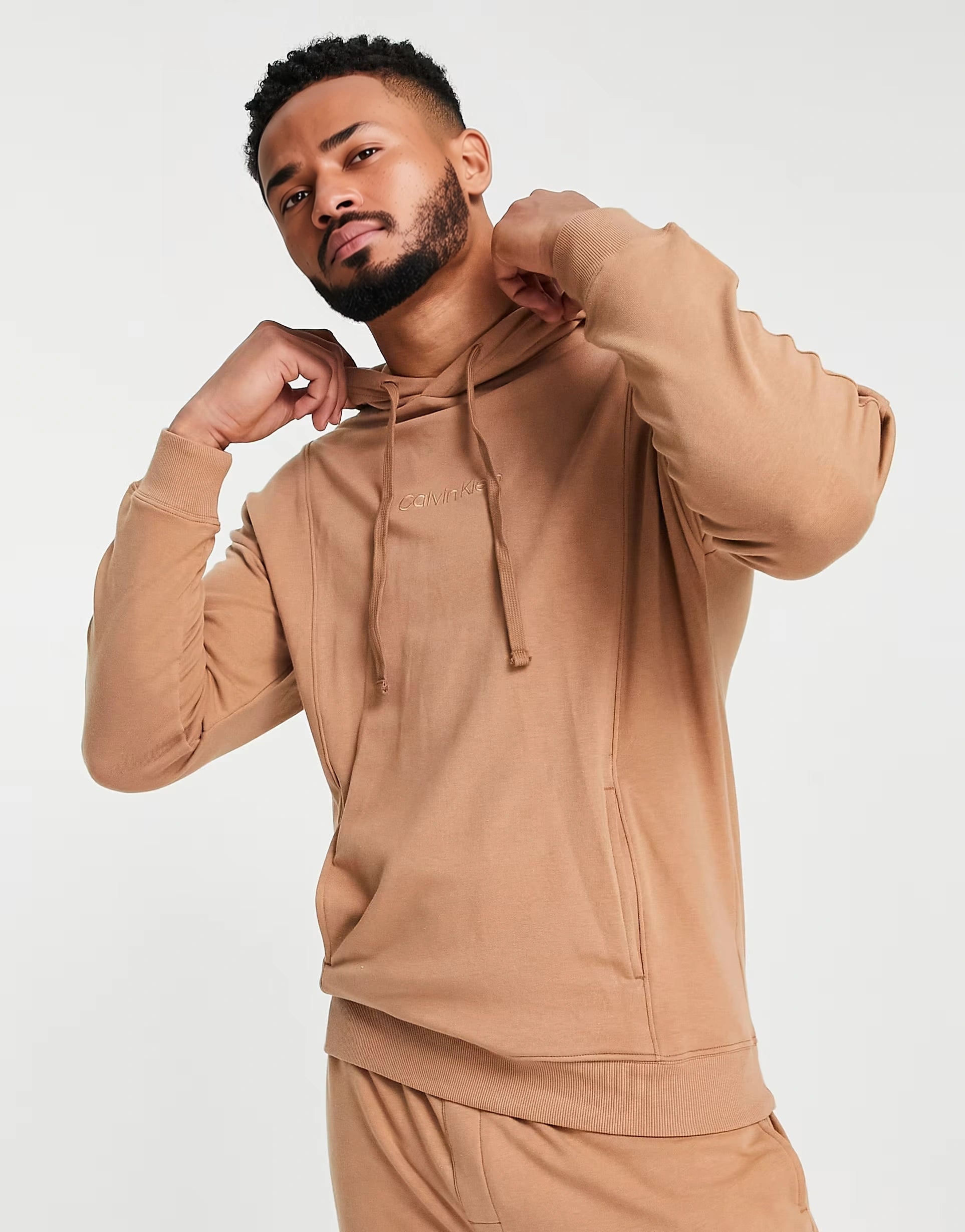 Calvin Klein Co-Ord Tonal Logo Lounge Hoodie in Camel
