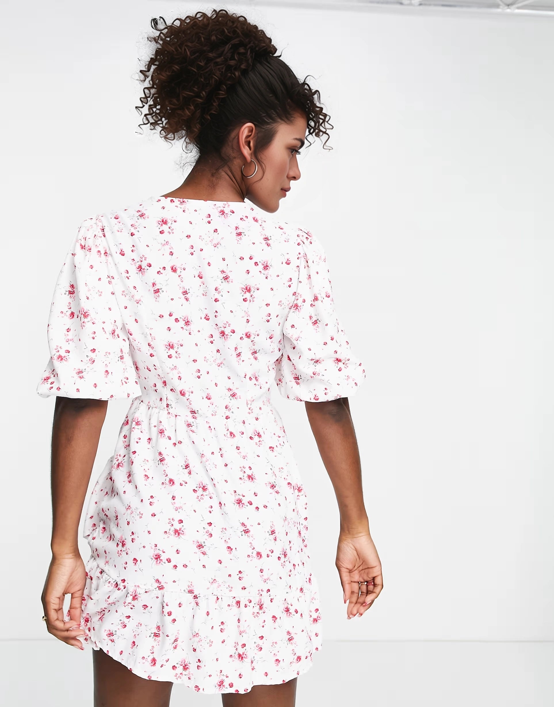 in The Style Womens X Perrie Sian Puff Sleeve Frill Wrap Detail Mini Dress in White