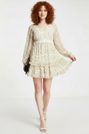 Forever New Petite Womens Lace Open Back Mini Dress in Yellow Floral
