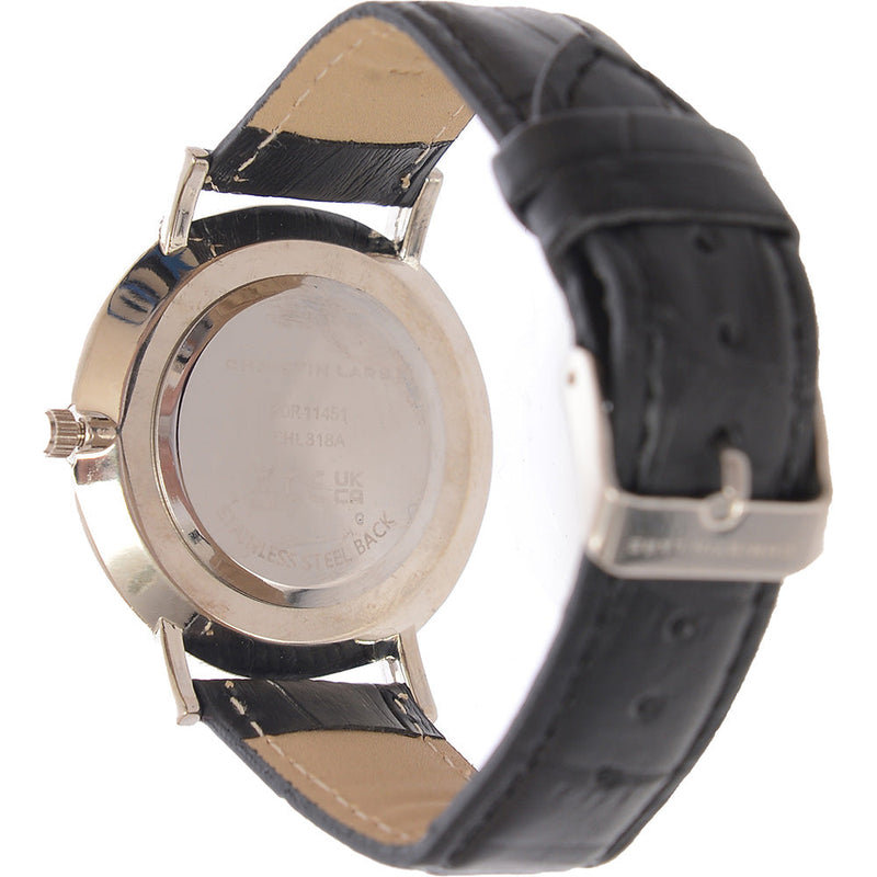 Christin Lars Mens Black and Silver Mock Croc Strap Watch