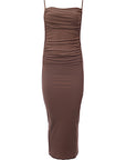 Rare London Womens Slinky Open Back Midi Dress in Chocolate