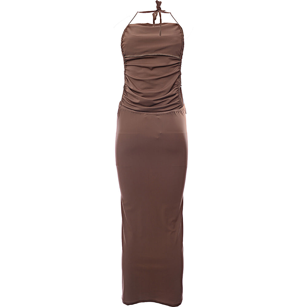 Rare London Womens Slinky Open Back Midi Dress in Chocolate