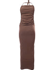 Rare London Womens Slinky Open Back Midi Dress in Chocolate