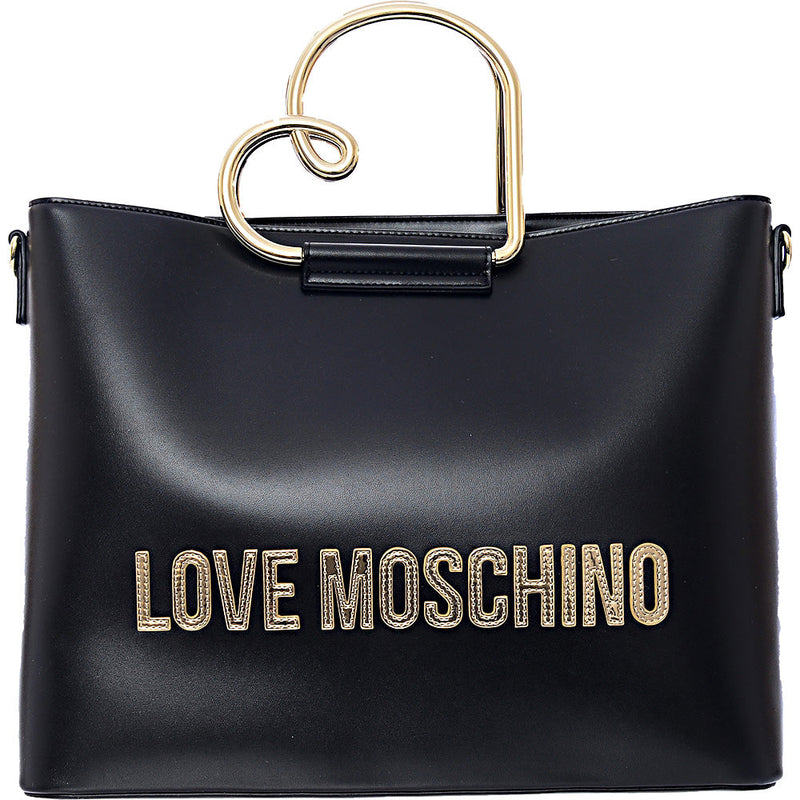 Love Moschino Women's Black Heart Shaped Handle Tote Bag