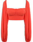 Trendyol Women's Red Square Neck Crop Top with Balloon Sleeves