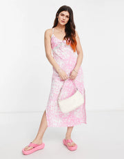 Womens Influence Petite Lace Insert Cami Dress In Pink Floral Print