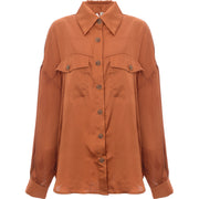 Ghospell Womens Oversized Satin Shirt with Open Back in Rust