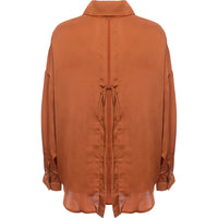 Ghospell Womens Oversized Satin Shirt with Open Back in Rust