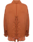 Ghospell Womens Oversized Satin Shirt with Open Back in Rust