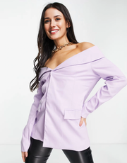 Missyempire Women's Lilac Off-The-Shoulder Tailored Blazer Co-Ord