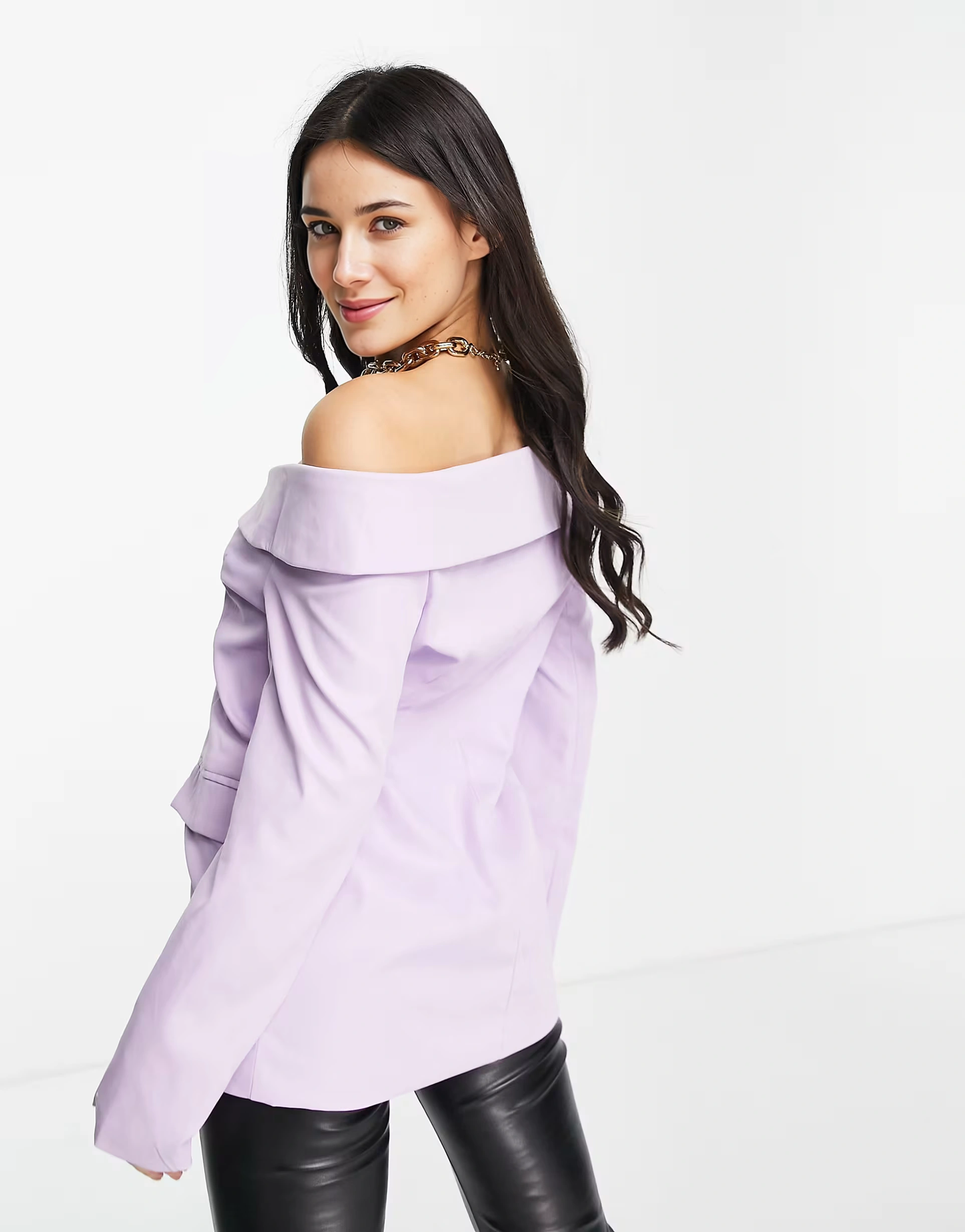 Missyempire Women's Lilac Off-The-Shoulder Tailored Blazer Co-Ord
