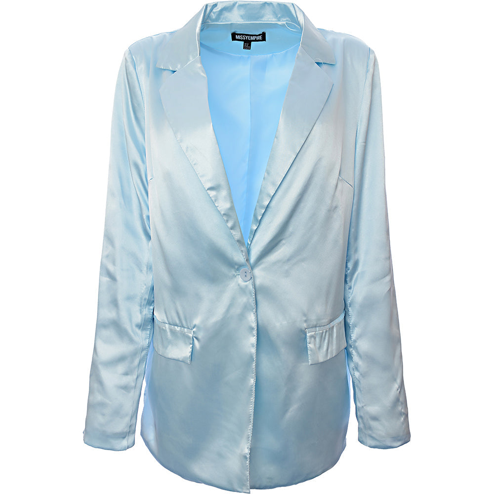 Missyempire Women&#39;s Blue Satin Oversized Blazer