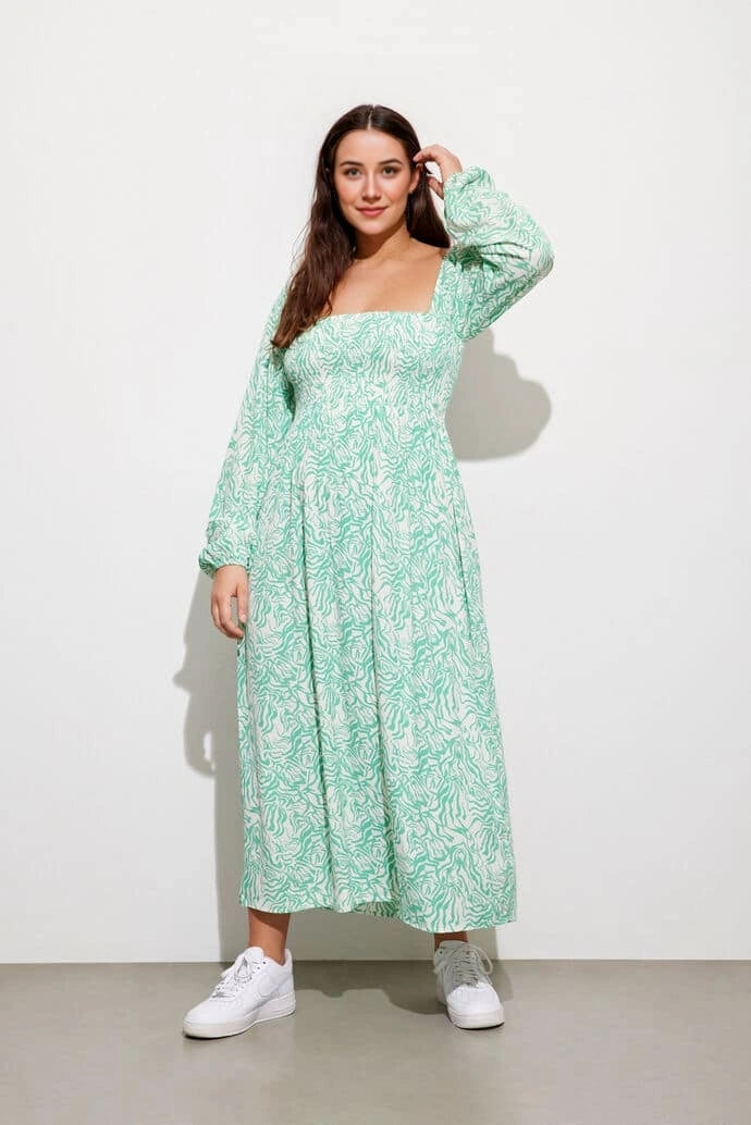 Envii Womens Maxi Milkmaid Dress in Green Zebra In Green