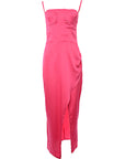 Femme Luxe Women's Pink Strappy Satin Dress with Underbust Detail