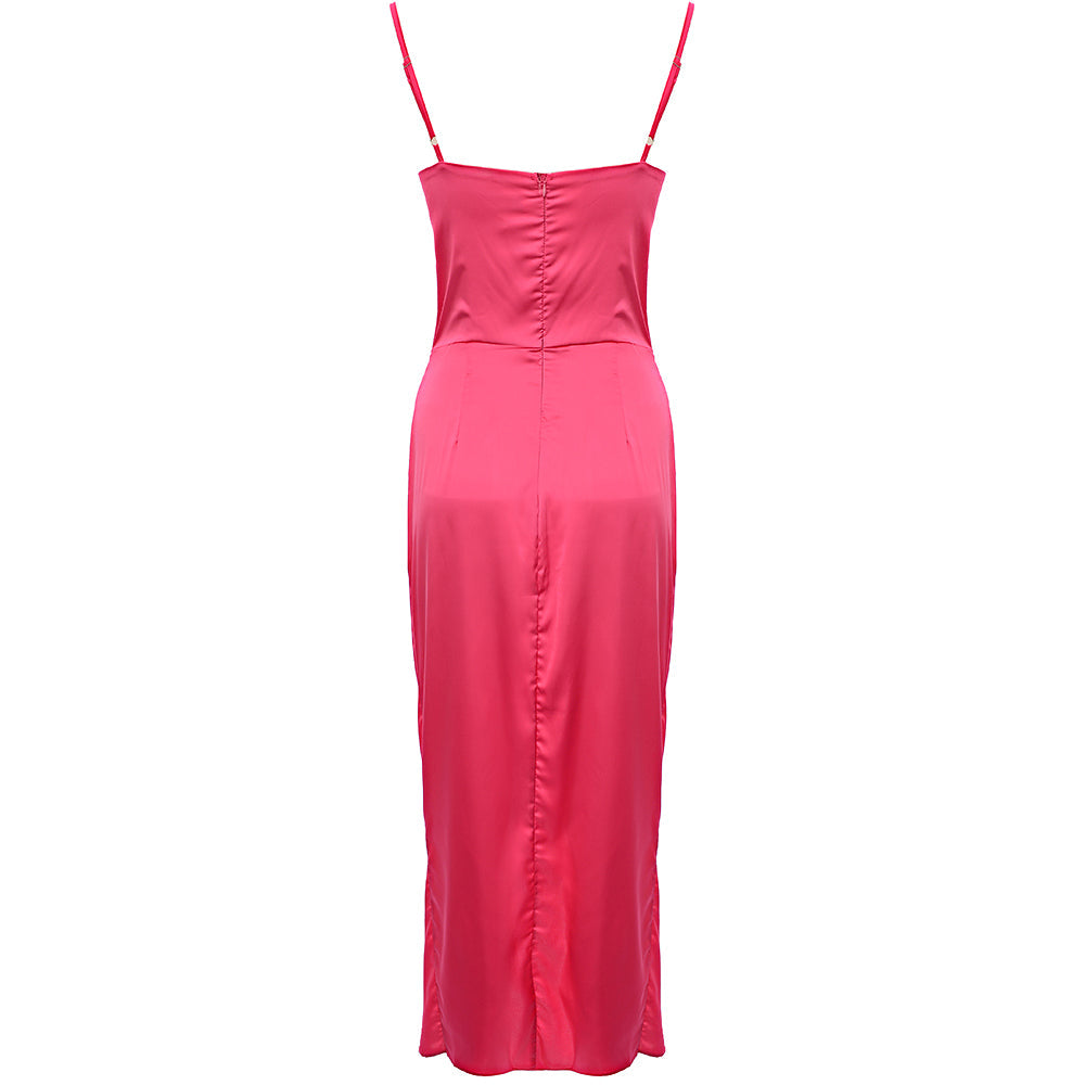 Femme Luxe Women's Pink Strappy Satin Dress with Underbust Detail