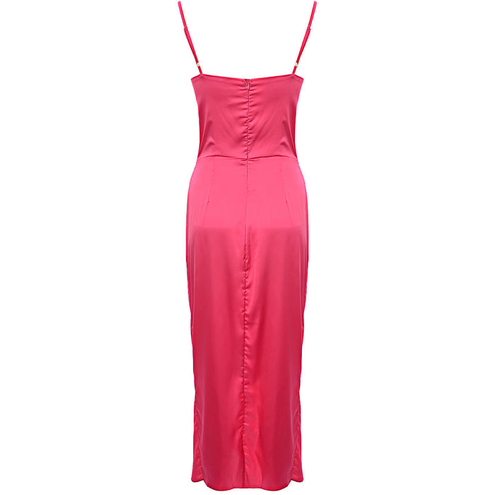 Femme Luxe Women's Pink Strappy Satin Dress with Underbust Detail