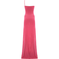 Femme Luxe Womens Asymmetric One Strap Maxi Dress with Train in Pink