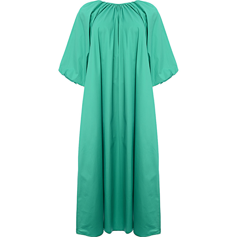 Edited Women's Green Cotton Balloon Sleeve Midi Dress