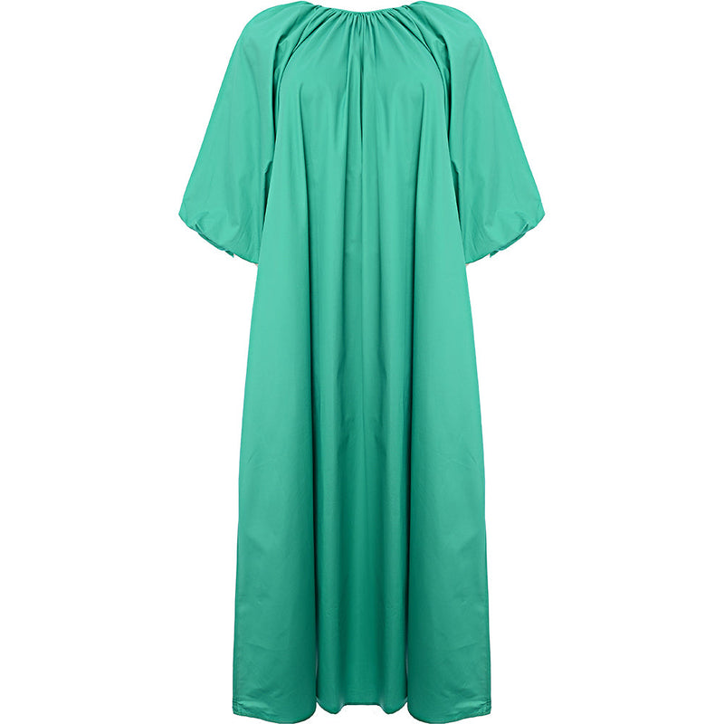 Edited Women's Green Cotton Balloon Sleeve Midi Dress