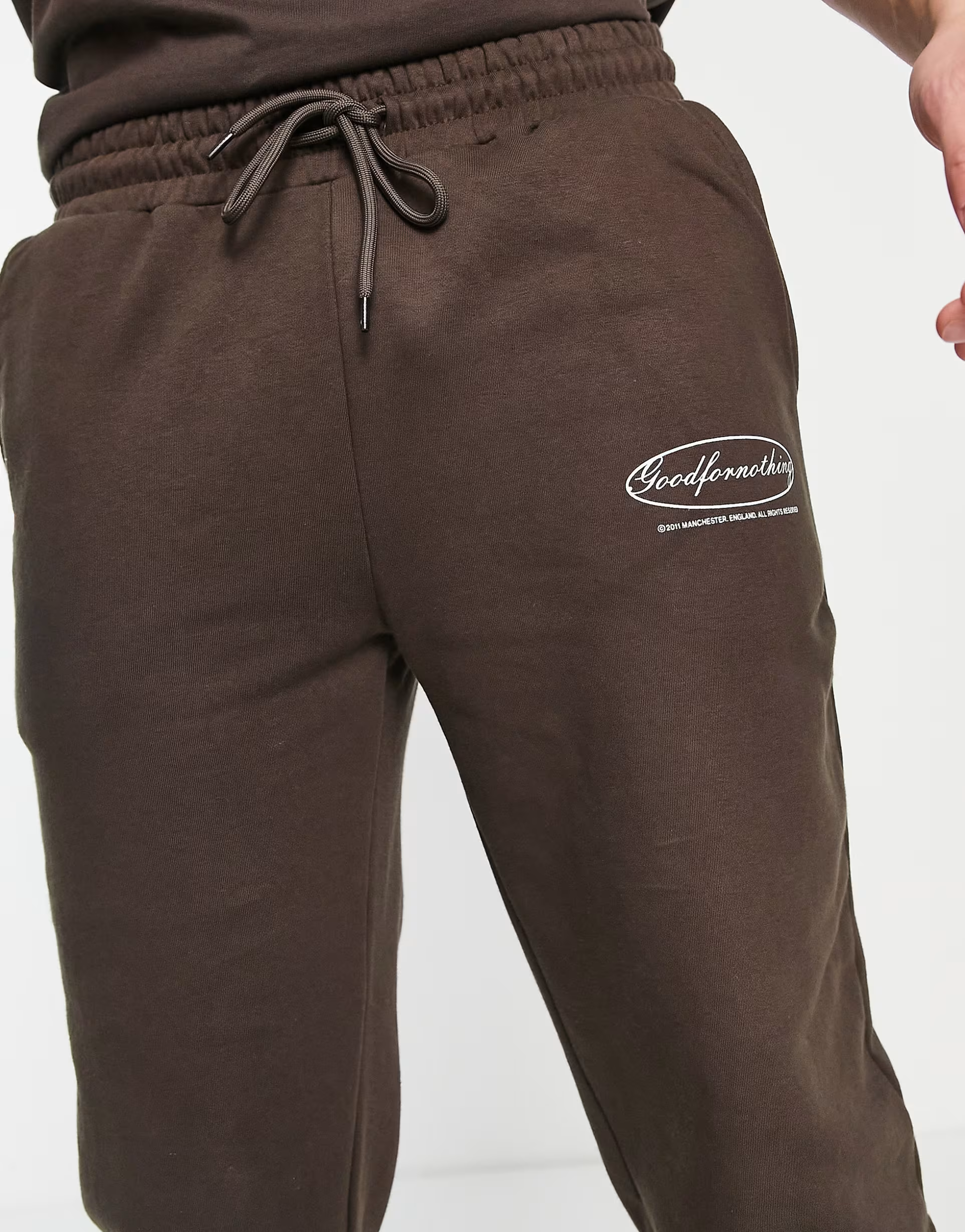 Good For Nothing Mens Co-Ord Relaxed Jersey Joggers in Brown With Emblem Chest And Back Print