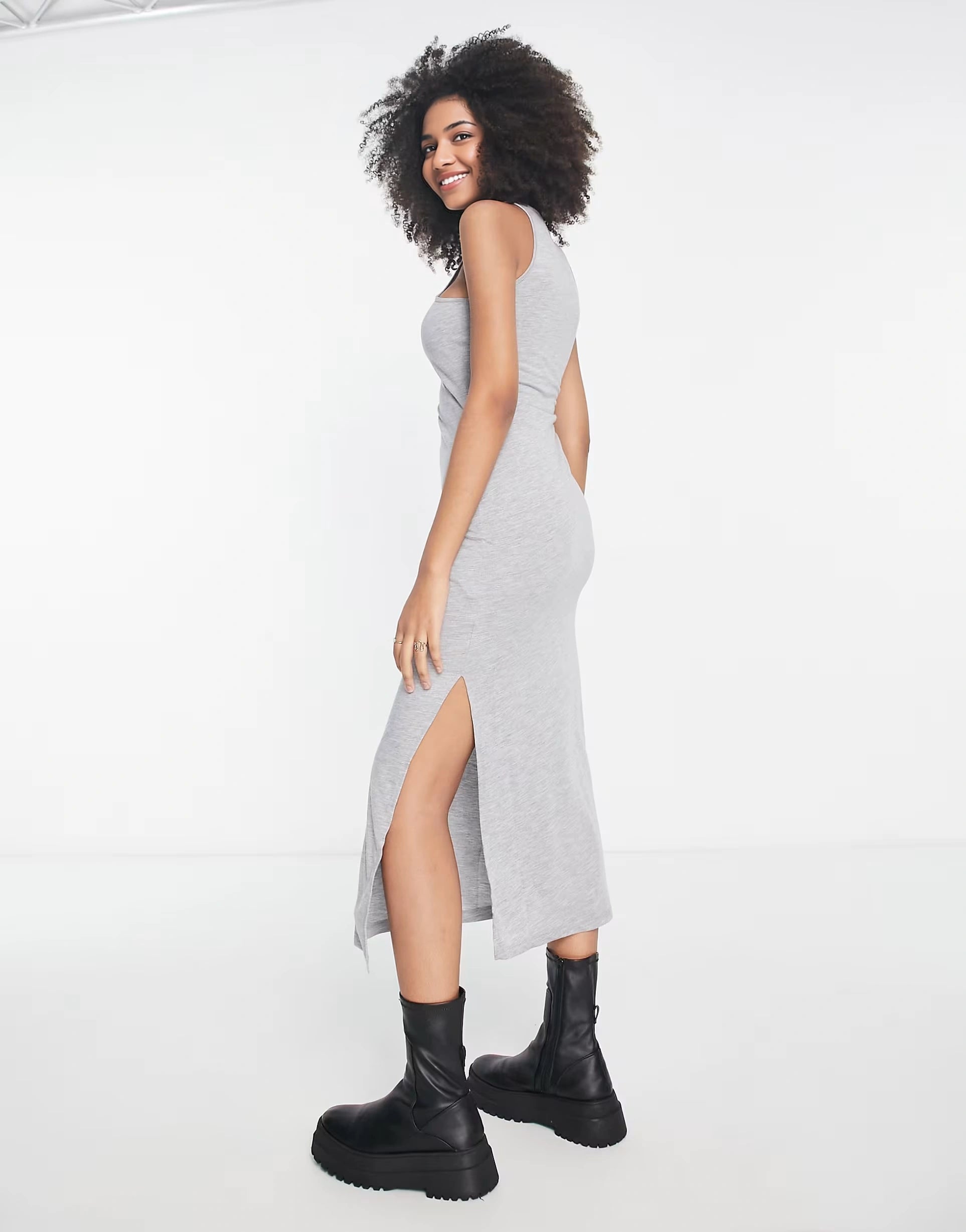 French Connection Womens Racer Style Jersey Midi Dress In Grey