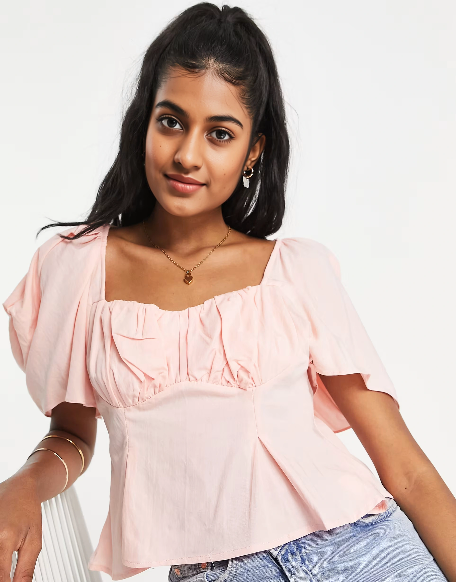 Urban Revivo Womens Mesh Puff Sleeve Blouse In Pink